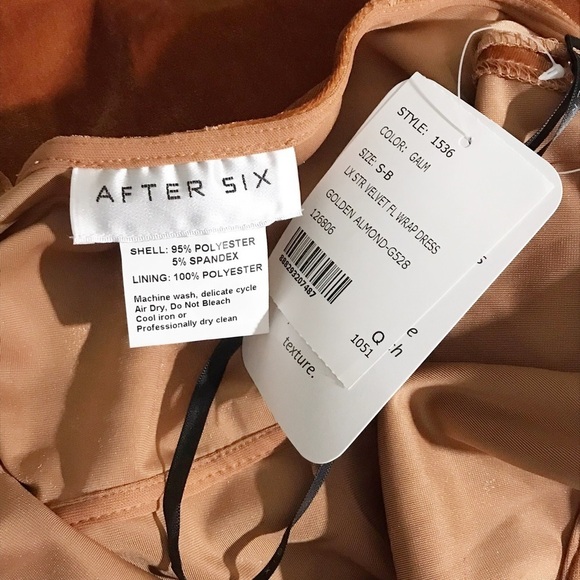 After Six 1536 Golden Almond Tan Velvet Wrap Maxi Evening Dress Pockets Small - Picture 8 of 8